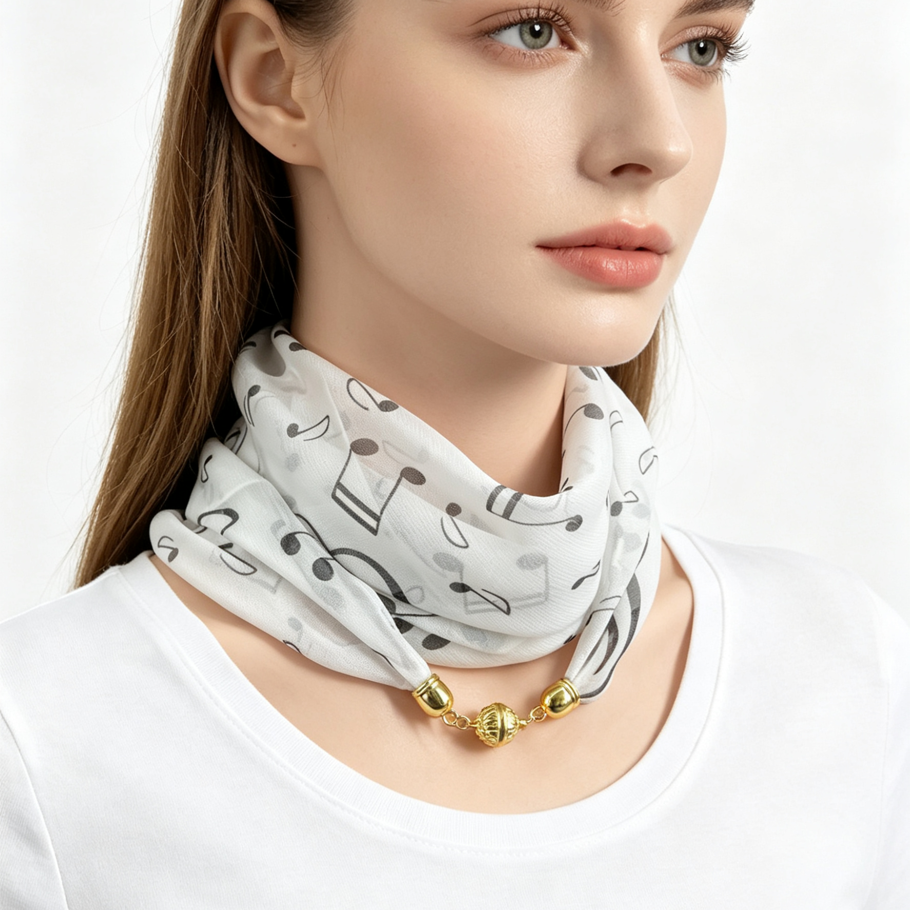 Photography Lighting Equipment - Musical Note Print Magnetic Buckle Scarf,