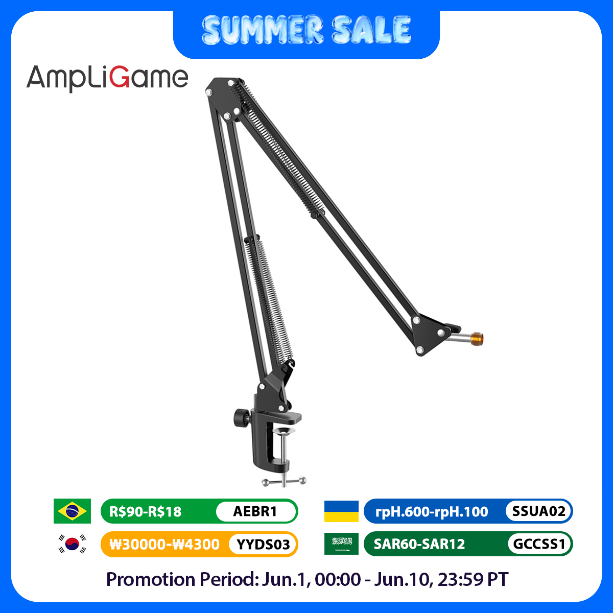 Boom Arm Stand - FIFINE Microphone Arm Boom,Adjustable Suspension Boom
