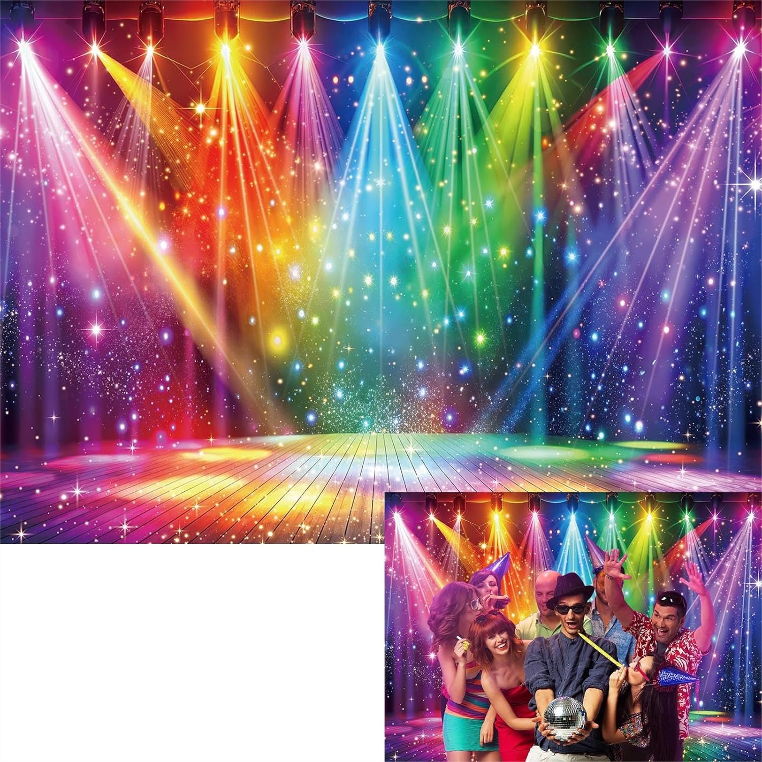 Photography Lighting Reference - Disco Backdrop 7x5FT Colorful Stage Music
