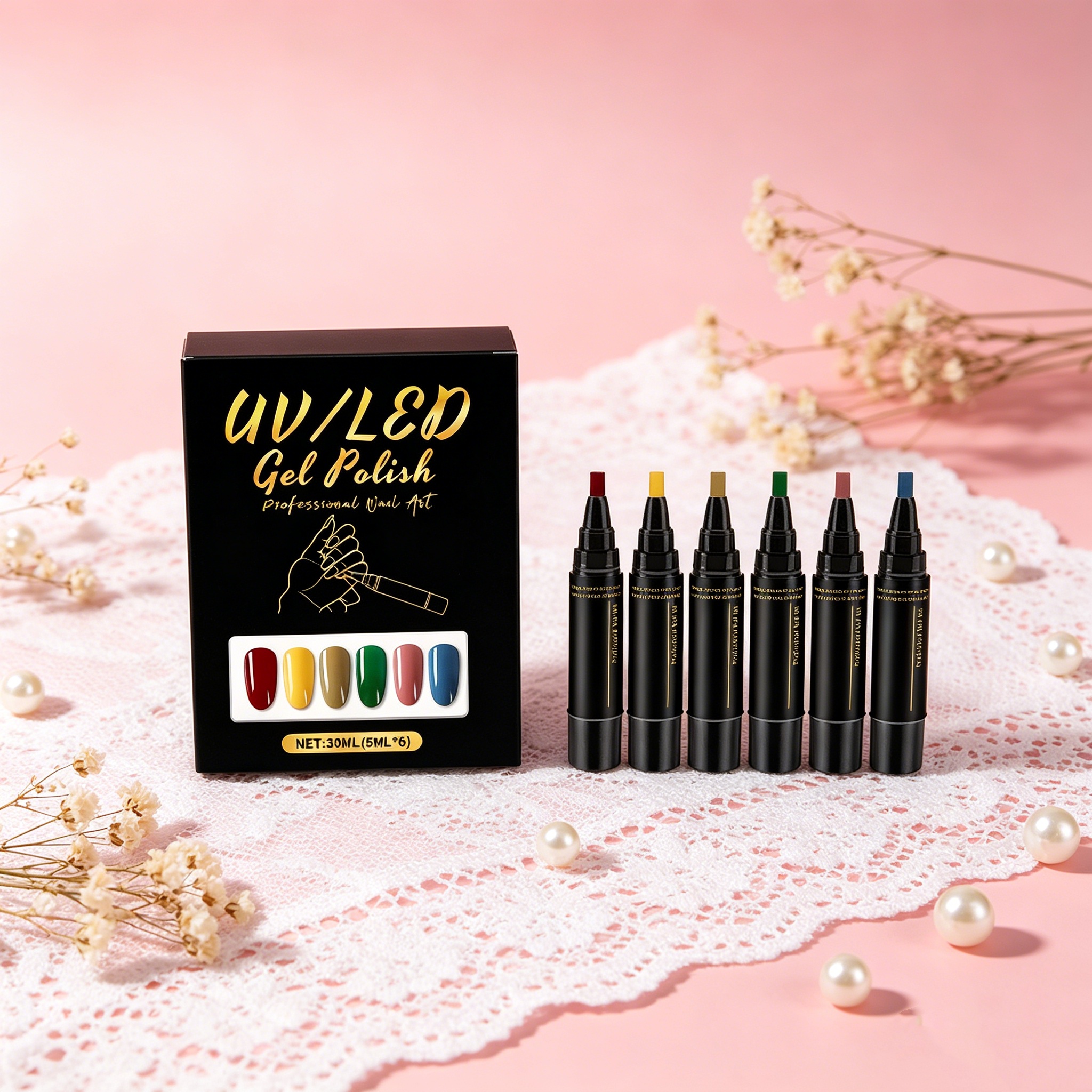 6 Colourful Nail Gel Pen Set N - Coloured Gel Set ulasan dan harga