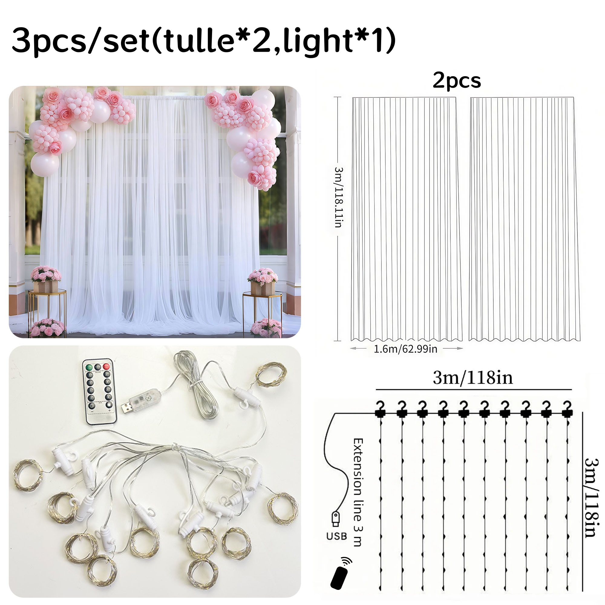 3*3m Tulle Backdrop Curtains,  - Photography Lighting Options ulasan dan harga