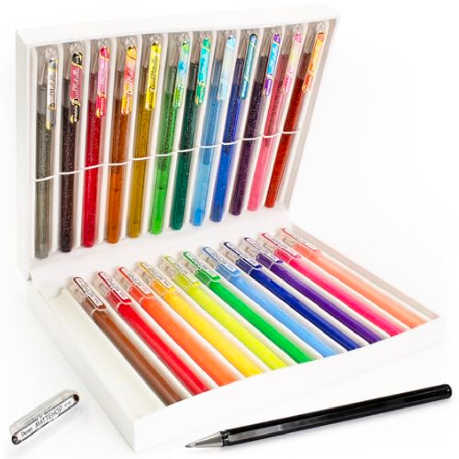 24 Colour Gel Pen Set - 12 Mat - Coloured Gel Set ulasan dan harga