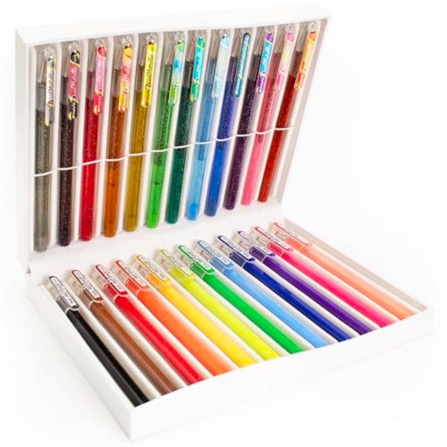 24 Colour Gel Pen Set - 12 Mat - Coloured Gel Set ulasan dan harga