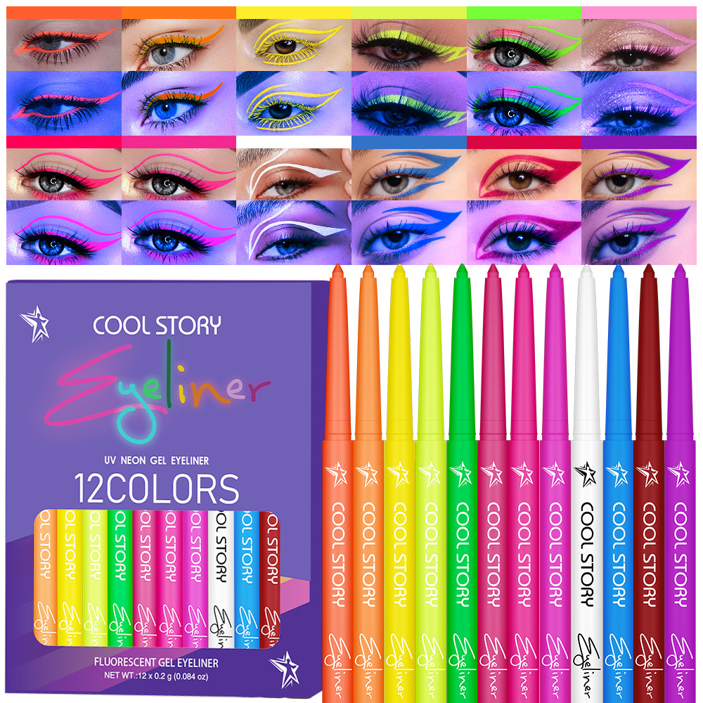 12 colours fluorescent eyeline - Coloured Gel Set ulasan dan harga